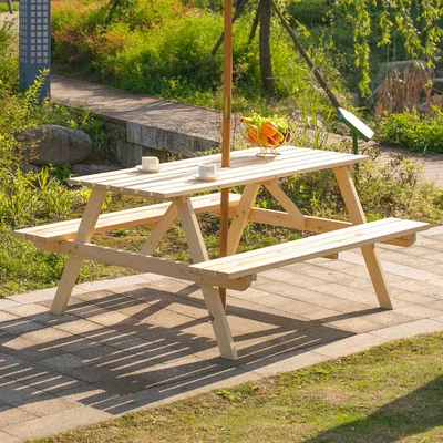 The Range 4 Seater Outdoor Wooden Picnic Table - Natural Wood Colour