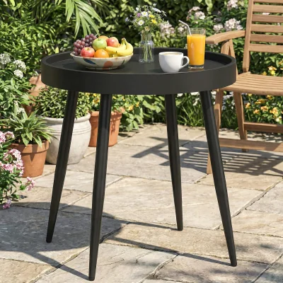 The Range Outsunny Round Garden Table with Plastic Tray-Style Top - Black