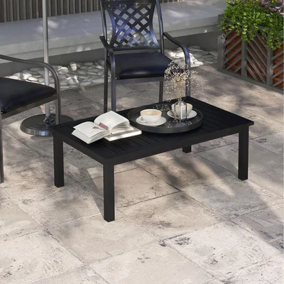 The Range Outsunny Outdoor Coffee Table with Wood Grain Effect and Slat Tabletop - Black