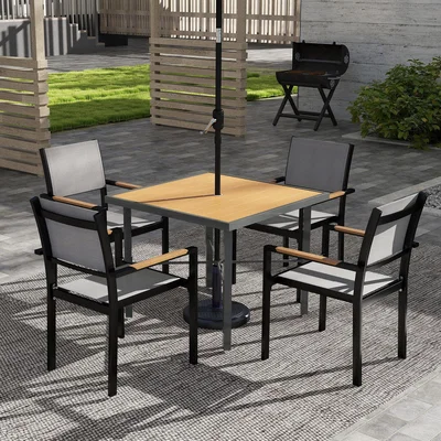 The Range Outsunny 90cm Square Garden Table with Umbrella Hole - Yellow