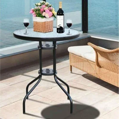 The Range Round Garden Glass Table  - Black