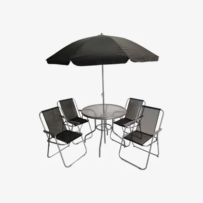 The Range Samuel Alexander 4 Seater Garden Table And Chairs Set Dining Set With Parasol  - Black & Grey