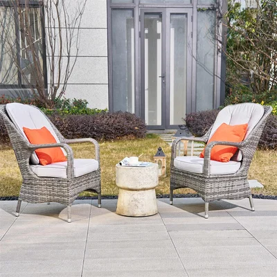 The Range Abrihome Set of 2 Outdoor Dining Chairs with Side Coffee Table - Grey
