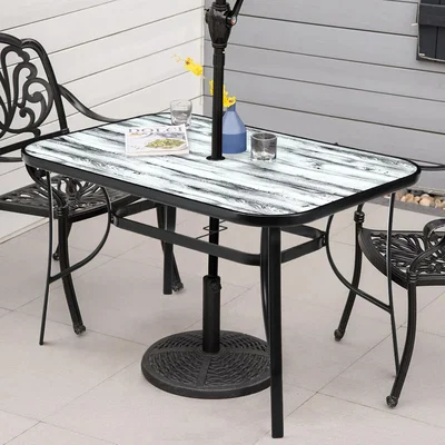 The Range Tempered Glass White Wood Grain Garden Table - White / 150cm