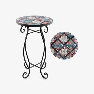 The Range Outdoor Plant Stand Mosaic Round Side Table  - multi-color