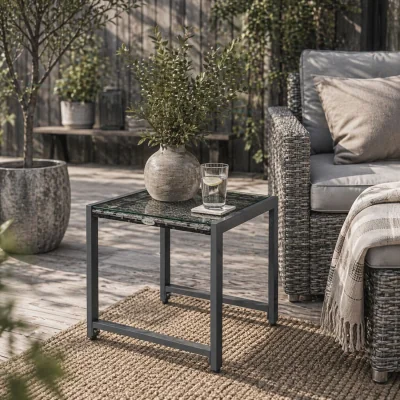 The Range Visano Rattan Outdoor Side Table - Grey Wicker Finish