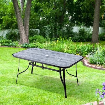 The Range Rectangular Tempered Glass Wood Grain Garden Table - Columbia Blue