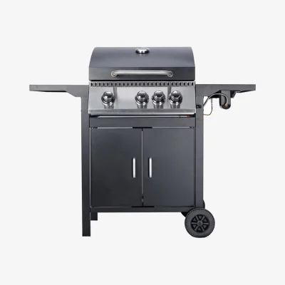 The Range Modern Outdoor Living 4 Burner Gas BBQ - XL Stainless Steel Family Grill, Storage & Side Tables - Black