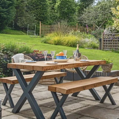 The Range Chunky Rustic Outdoor Garden Table - Wooden