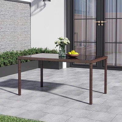 The Range Outdoor Wicker Dining Table with Tempered Glass Top - Brown