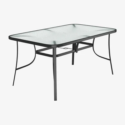 The Range HomeScape Rectangle Tempered Glass Garden Table with Parasol Hole - Black