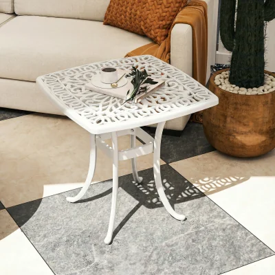 The Range Outsunny Outdoor Garden Side Table with Umbrella Hole - White