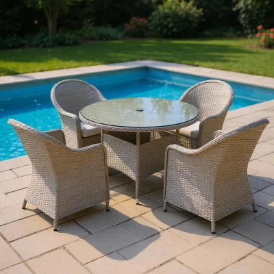 The Range Sorrento 4 Seater Rattan Dining Round Garden Table - Natural