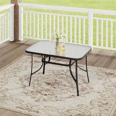 The Range Rectangle Tempered Glass Garden Table with Parasol Hole - Black