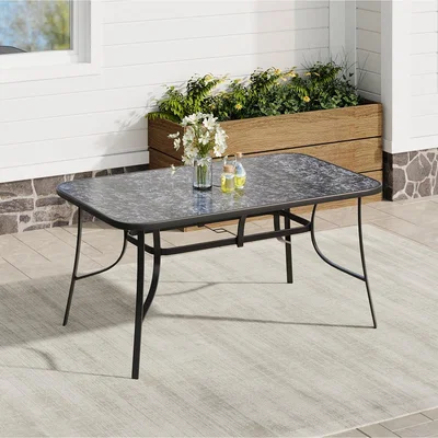 The Range Outdoor Marble Effect Tempered Glass Patio Table - Black