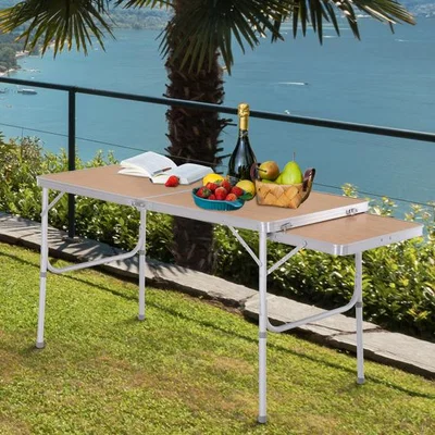 The Range Aluminium Portable Folding Picnic Table - Bamboo Colour