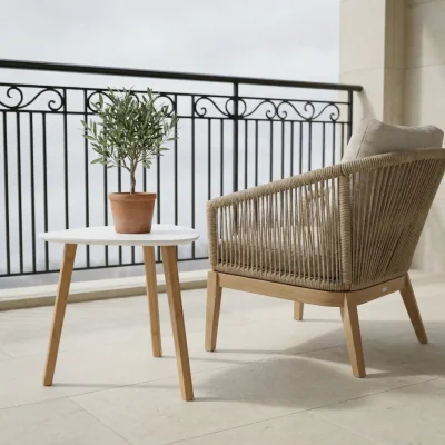 The Range Malme Large Outdoor Side Table for Balcony and Patio in White - White