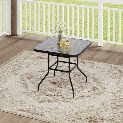 The Range Marble Effect Garden Tempered Glass Patio Table - Black