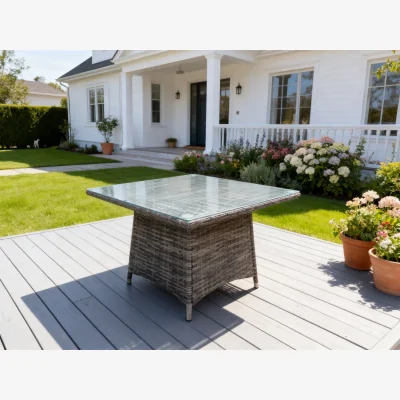 The Range PE Rattan Outdoor Square Dining Table Garden Furniture - Dark Grey Mixed