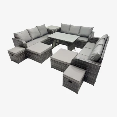 The Range Fimous 13-Seater Outdoor Rattan Set with 3-Seater Sofa and Side Table Dark Grey - Dark Grey