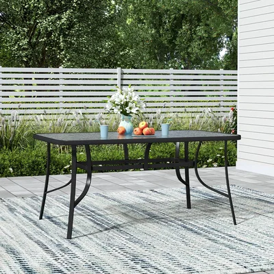 The Range Outdoor Tempered Glass Garden Table - Black / Large Rectangle