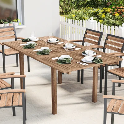 The Range Outsunny Extending Garden Table, Acacia Wood Outdoor Dining Table for 6-8 - Natural wood finish