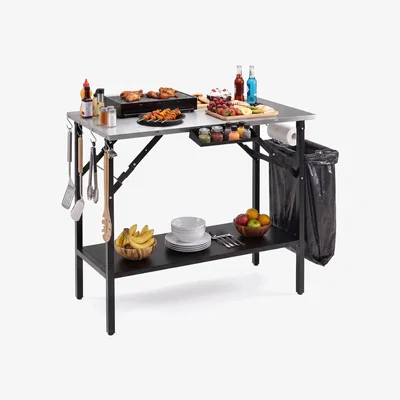 The Range Costway Foldable Outdoor Cook Station with Removable Shelves - Black