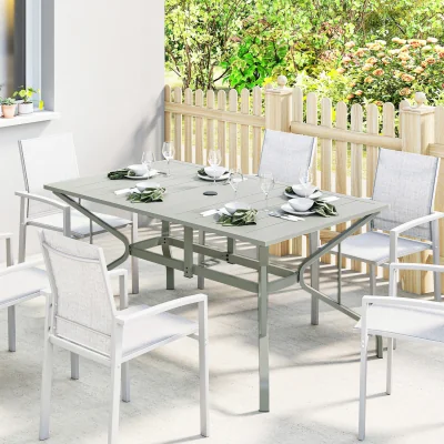 The Range Outsunny Garden Dining Table Outdoor Patio Table with Slat Tabletop for Porch - Grey