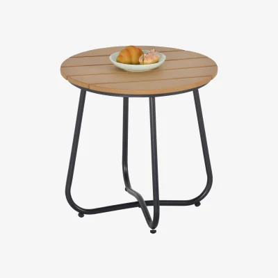 The Range Outsunny Round Outdoor Side Table Adjustable Leg Pads - Natural Wood & Black