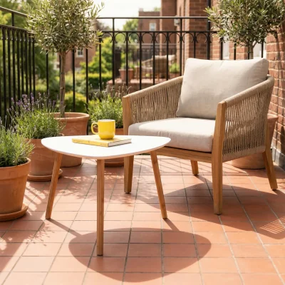 The Range Malme Extra Large Outdoor Side Table for Balcony and Patio in White - White