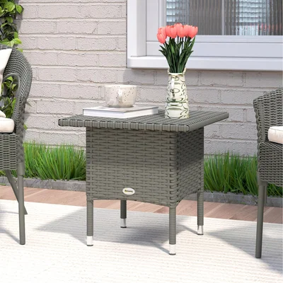 The Range Outsunny All Hand Woven PE Rattan Outdoor Coffee Table - Grey