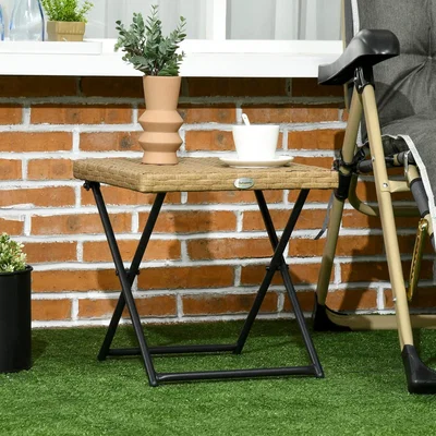 The Range Small Square Folding Wicker Weave Garden Table - Neutral