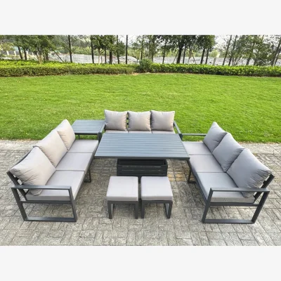 The Range U-shaped Garden Furniture Set 11-Seater Aluminium Set Adjustable Table Side Table 2 Small Stools