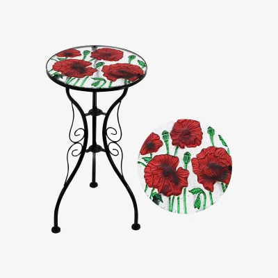 The Range Mosaic Garden Table Poppies Design Outdoor Patio Coffee Table - Red
