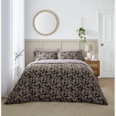 Dunelm Kyoto Collection Isamu 100% Cotton Reversible Duvet and Pillowcase Set Brown