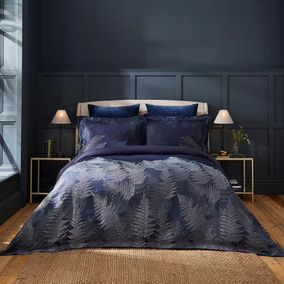 Dunelm Dorma Navy Winter Fern Duvet & Pillowcase Set Navy (Blue)