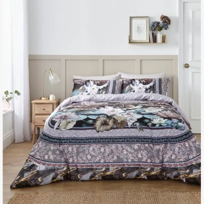 Dunelm Kyoto Collection Orielle 100% Cotton Reversible Duvet and Pillowcase Set Grey