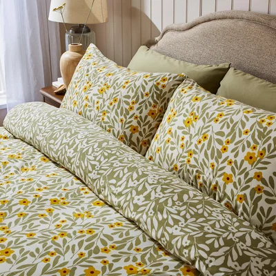 Dunelm Hallie Floral Green Reversible Duvet & Pillowcase Set Green