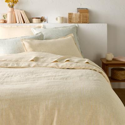 La Redoute Limona Yellow Striped 100% Washed Linen Duvet Ciover