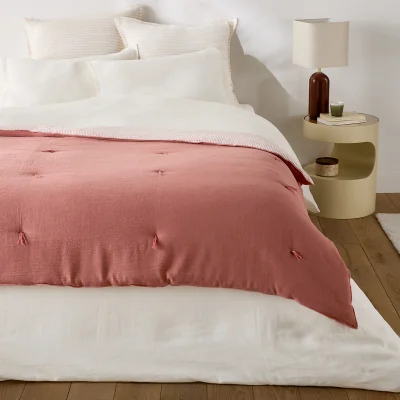 La Redoute Boisseau Plain/Striped Linen/Cotton Quilted Duvet