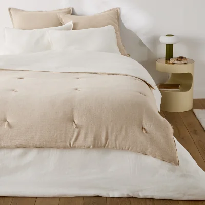 La Redoute Boisseau Plain/Striped Linen/Cotton Quilted Duvet