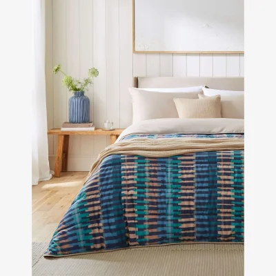 Marks & Spencer Night Lark Striped 10.5 Tog Coverless Duvet & Pillowcases Blue Mix