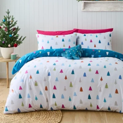 Downtown Catherine Lansfield Christmas Tree Bright Duvet Set - Double In White