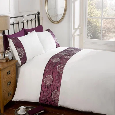 The Range Lexi Emboidered Floral Polyester Duvet Set With Pillowcase - Plum / Single