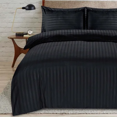 The Range satin stripe king black duvet - Black
