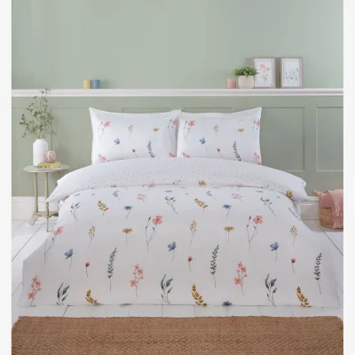 The Range Pressed Flowers Microfibre Reversible Duvet Cover Set with Pillowcase - Multi / Double