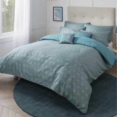 The Range Caspia Teal Geometric Deco Reversible Duvet set - Teal / Superking