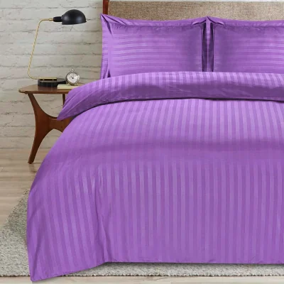 The Range satin stripe single purple duvet - Purple