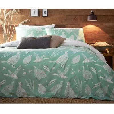 The Range Creative Cloth Moorland Birds Double Duvet Reversible Set Green - Green