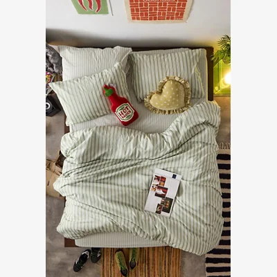 Urban Outfitters Green Shirt Stripe Duvet Set - Green Single at Urban Outfitters
